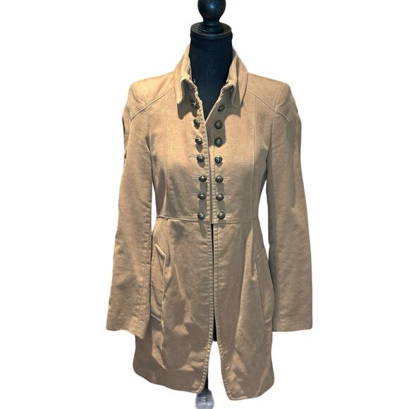 Women's ZARA Camel Button Front Marching Military Style Pea Coat, Size S, EUC - Picture 1 of 5
